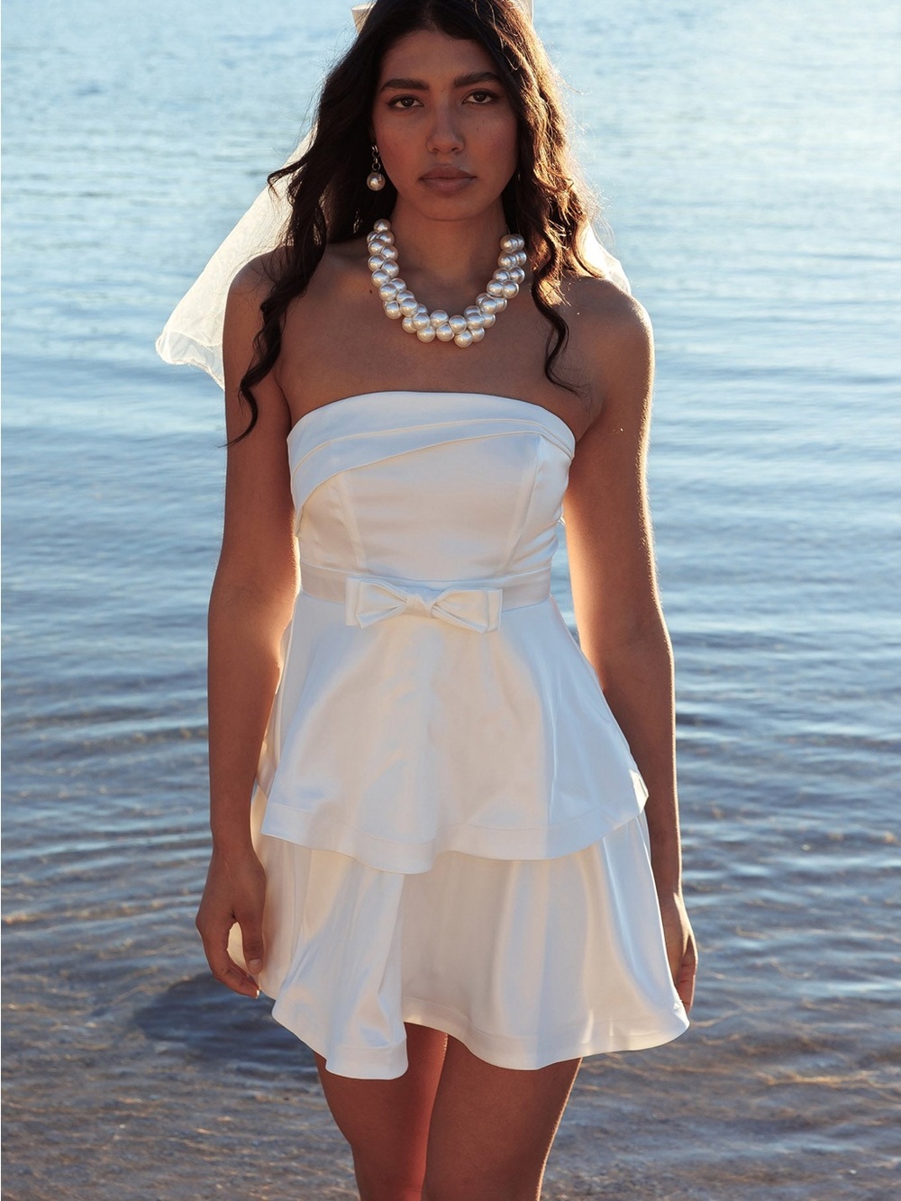 Angel Biba Alix Strapless Tiered Ruffle Mini Dress White AU 10 / US M NWT